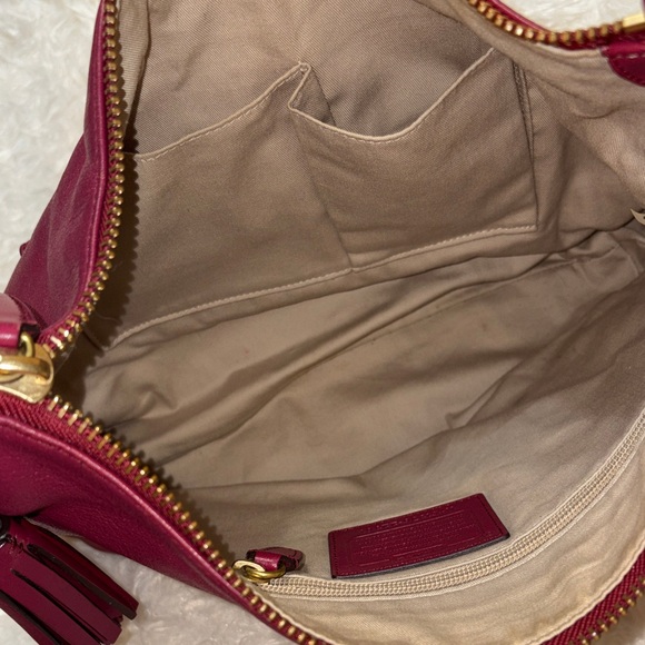 Coach Dark Red Leather Shoulder Bag with Tassels - Picture 9 of 10